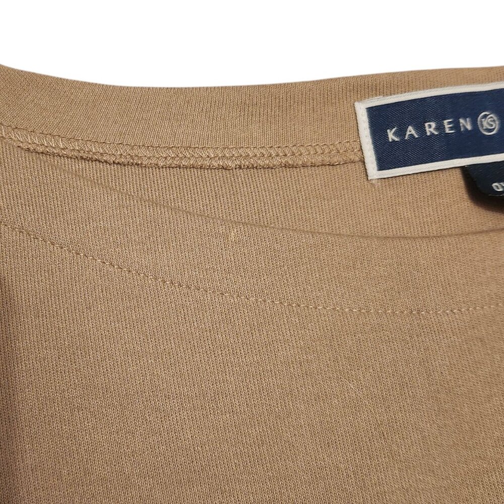 Karen Scott Neutral Brown White Cotton Striped Tee Shirt Size 0X - Picture 7 of 9